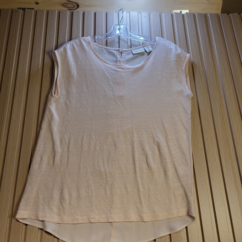 Adrienne Vittadini Womens Blush Pink Linen Front Button Back Sleeveless Blouse S